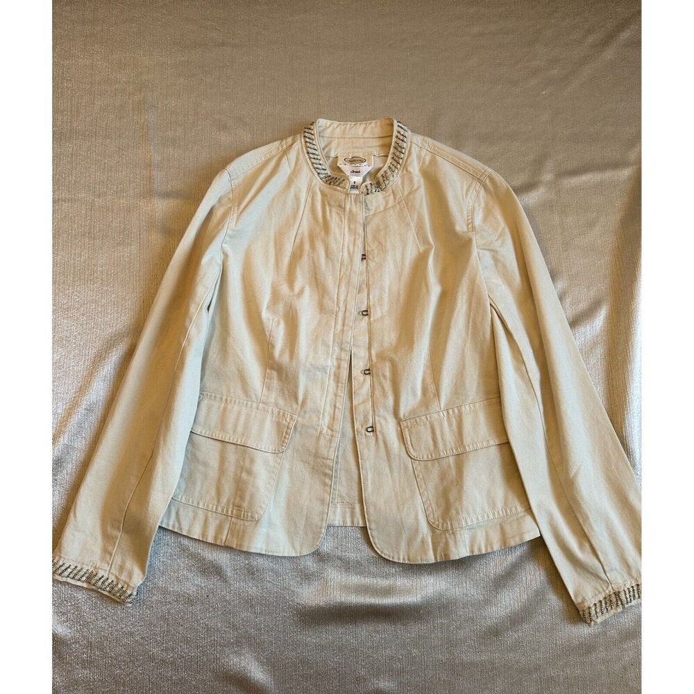 Vintage Talbots Beaded All Season Cream Ivory Brown blazer 8P,  Petite‎